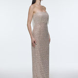 Stone Embroidered Strapless Long Evening Dress - 9202C