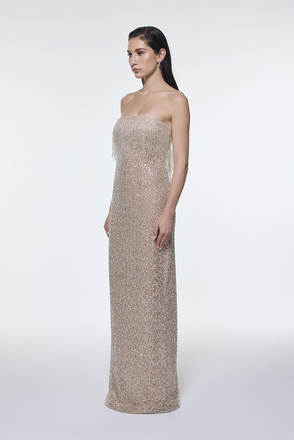 Stone Embroidered Strapless Long Evening Dress - 9202C