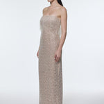 Stone Embroidered Strapless Long Evening Dress - 9202C