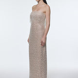 Stone Embroidered Strapless Long Evening Dress - 9202C