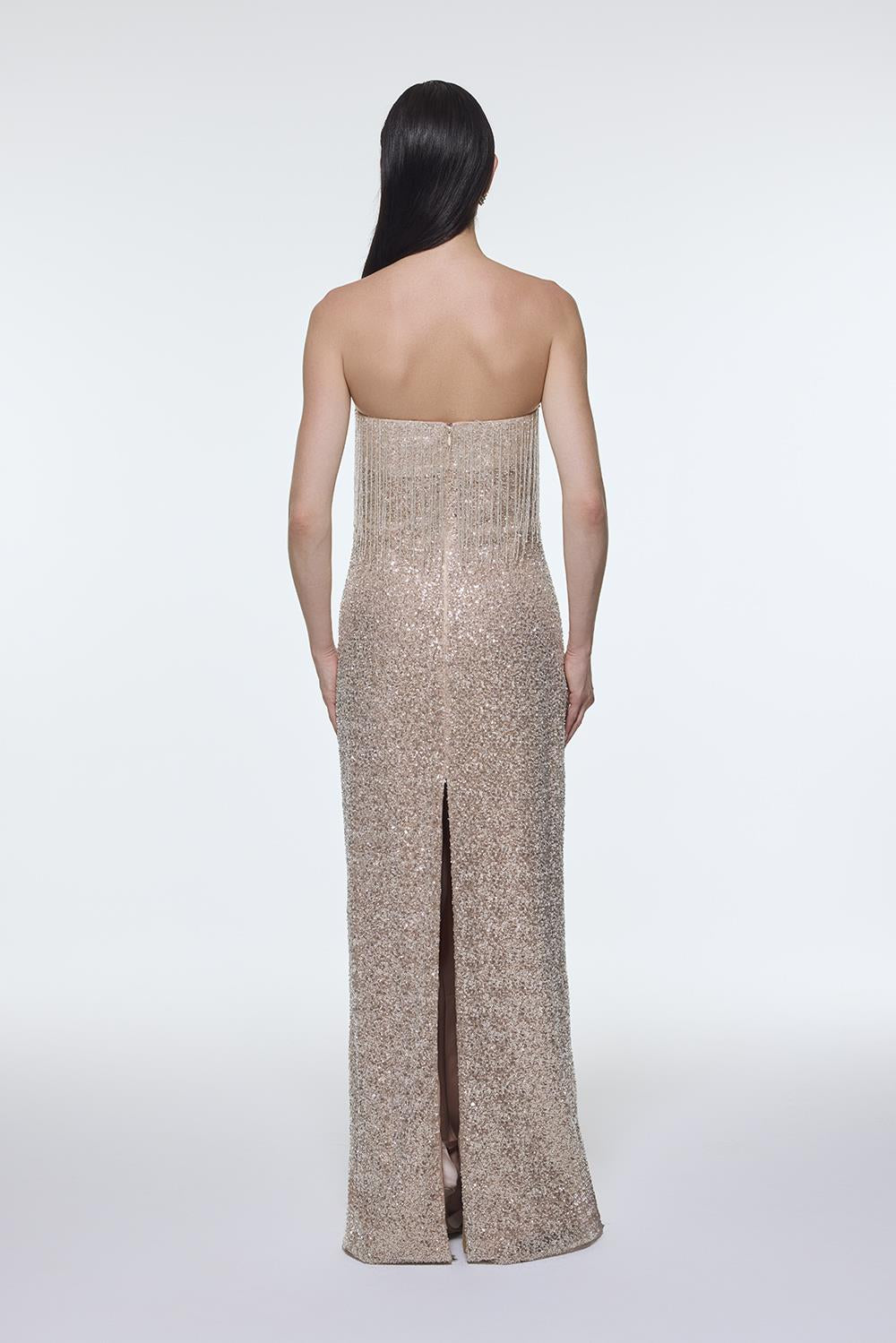 Stone Embroidered Strapless Long Evening Dress - 9202C