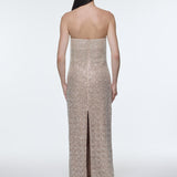 Stone Embroidered Strapless Long Evening Dress - 9202C