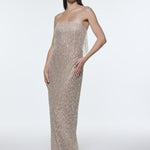 Stone Embroidered Strapless Long Evening Dress - 9202C