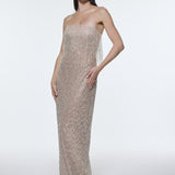 Stone Embroidered Strapless Long Evening Dress - 9202C