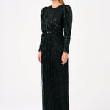 Stone Embroidered Watermelon Sleeve Long Evening Dress - 9089C