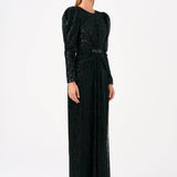 Stone Embroidered Watermelon Sleeve Long Evening Dress - 9089C