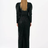 Stone Embroidered Watermelon Sleeve Long Evening Dress - 9089C