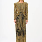 Stone Embroidered Watermelon Sleeve Long Evening Dress - 9089C