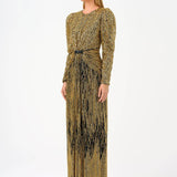 Stone Embroidered Watermelon Sleeve Long Evening Dress - 9089C