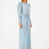 Stone Embroidered Watermelon Sleeve Long Evening Dress - 9089C