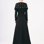 Taş İşlemeli Şallı Saten Uzun Abiye Elbise - 9093C - SİYAH