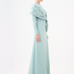 Taş İşlemeli Şallı Saten Uzun Abiye Elbise - 9093C - MİNT