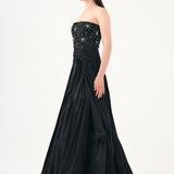 Stone Embroidered Taffeta Long Evening Dress with Slits - 9107C