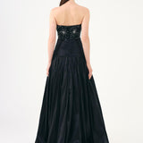 Stone Embroidered Taffeta Long Evening Dress with Slits - 9107C