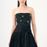 Stone Embroidered Taffeta Long Evening Dress with Slits - 9107C
