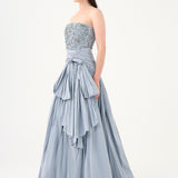 Stone Embroidered Taffeta Long Evening Dress with Slits - 9107C