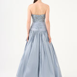 Stone Embroidered Taffeta Long Evening Dress with Slits - 9107C