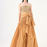 Stone Embroidered Taffeta Long Evening Dress with Slits - 9107C