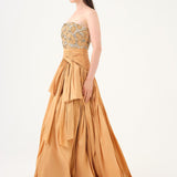 Stone Embroidered Taffeta Long Evening Dress with Slits - 9107C