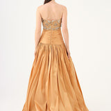 Stone Embroidered Taffeta Long Evening Dress with Slits - 9107C