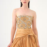 Stone Embroidered Taffeta Long Evening Dress with Slits - 9107C