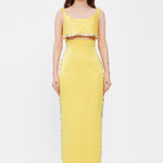 فستان سهرة طويل برقبة حبال مطرزة بالخرز وشق - 2006C