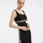 فستان سهرة طويل برقبة حبال مطرزة بالخرز وشق - 2006C