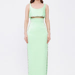 فستان سهرة طويل برقبة حبال مطرزة بالخرز وشق - 2006C