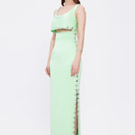 فستان سهرة طويل برقبة حبال مطرزة بالخرز وشق - 2006C