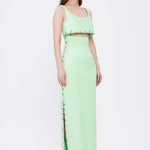 فستان سهرة طويل برقبة حبال مطرزة بالخرز وشق - 2006C