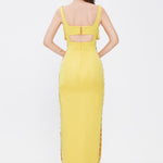 فستان سهرة طويل برقبة حبال مطرزة بالخرز وشق - 2006C