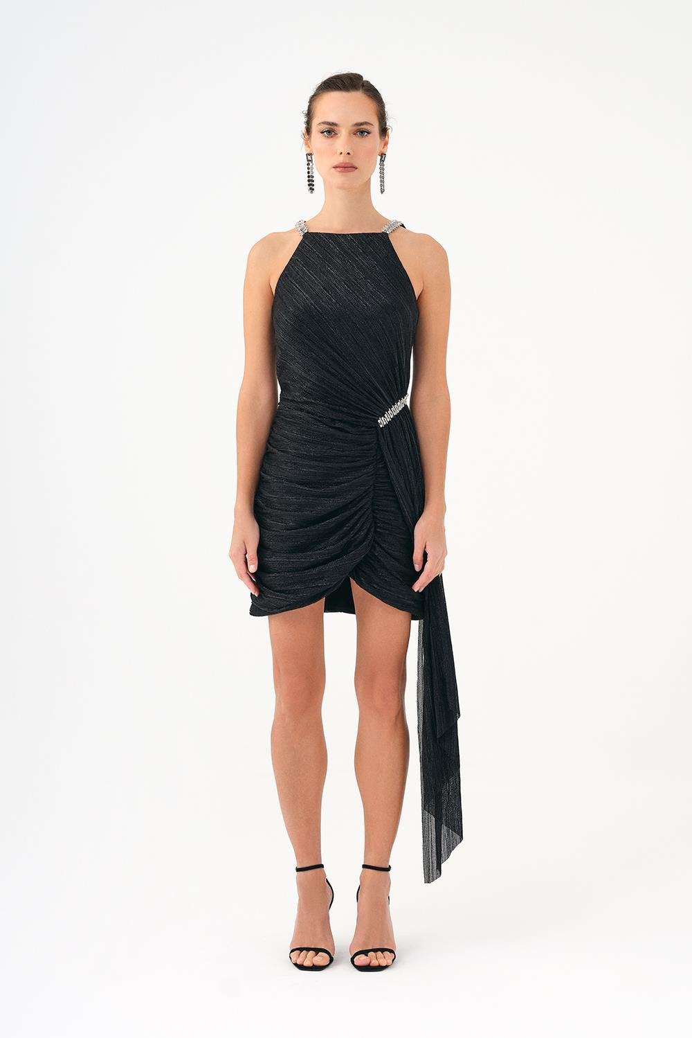 Mini Evening Dress with Stone Drape Detail - 9009C