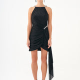 Mini Evening Dress with Stone Drape Detail - 9009C