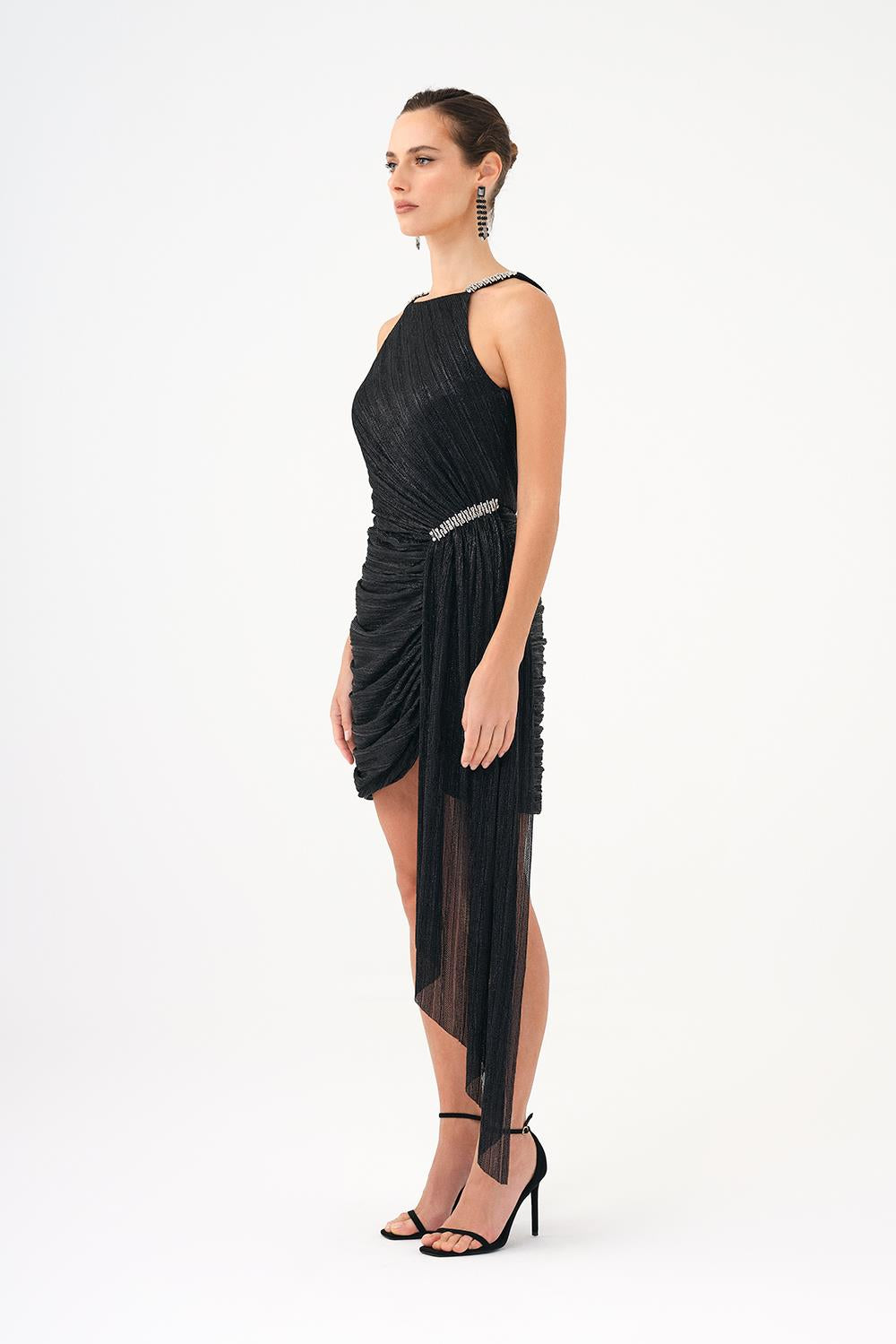 Mini Evening Dress with Stone Drape Detail - 9009C