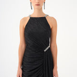 Mini Evening Dress with Stone Drape Detail - 9009C