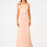 فستان سهرة طويل من الساتان بكتف واحد ومزين بزخارف زهور - 9125C