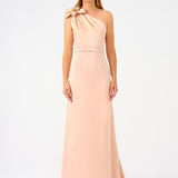 One Shoulder Floral Detailed Satin Long Evening Dress - 9125C