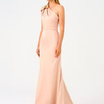 فستان سهرة طويل من الساتان بكتف واحد ومزين بزخارف زهور - 9125C