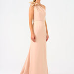 فستان سهرة طويل من الساتان بكتف واحد ومزين بزخارف زهور - 9125C