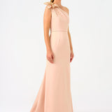 One Shoulder Floral Detailed Satin Long Evening Dress - 9125C