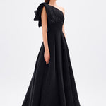 One Shoulder Bow Detail Long Evening Dress - 9062C