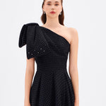 One Shoulder Bow Detail Long Evening Dress - 9062C