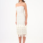 Feather Detailed Strapless Stone Midi Evening Dress - 9160C