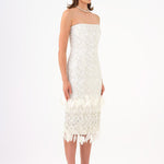 Feather Detailed Strapless Stone Midi Evening Dress - 9160C