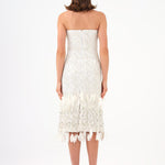 Feather Detailed Strapless Stone Midi Evening Dress - 9160C