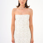 Feather Detailed Strapless Stone Midi Evening Dress - 9160C