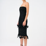 Feather Detailed Strapless Stone Midi Evening Dress - 9160C