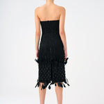 Feather Detailed Strapless Stone Midi Evening Dress - 9160C