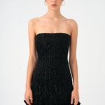 Feather Detailed Strapless Stone Midi Evening Dress - 9160C