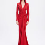 Long Sleeve Draped Evening Dress with Hat - 3011H